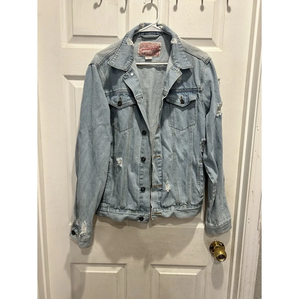 Trademark Brooklyn Cloth Distressed Denim Jacket Light‎ Wash Blue Womens Medium